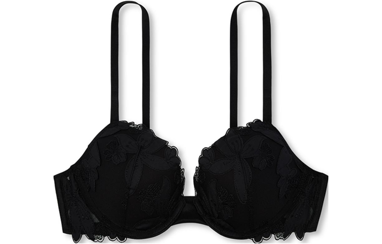 Victoria's Secret /Victoria's Secret Very Sexy Series Embroidered Flower Covered 3/4 Cup Sexy Deep V Push-Up Bra Black