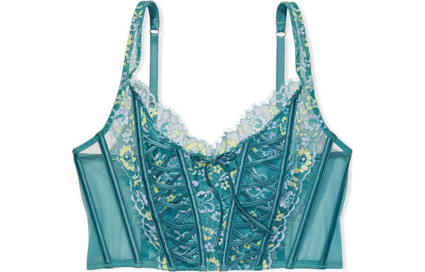 Victoria's Secret /Victoria's Secret Deram Angels Series Floral Lace Strappy Unpadded Herringbone Bra Blue Green