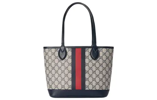 GUCCI Ophidia Canvas With Leather Tote Bag, Shopping Bag, Handbag Small Women's Camel & Blue