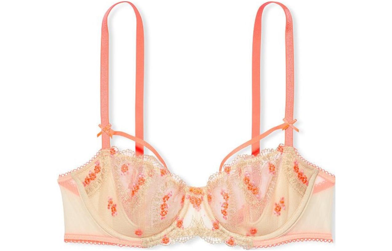 Victoria's Secret /Victoria's Secret Dream Angels Series Solid Color Lace Embroidered Bra Champagne Coral Red Print