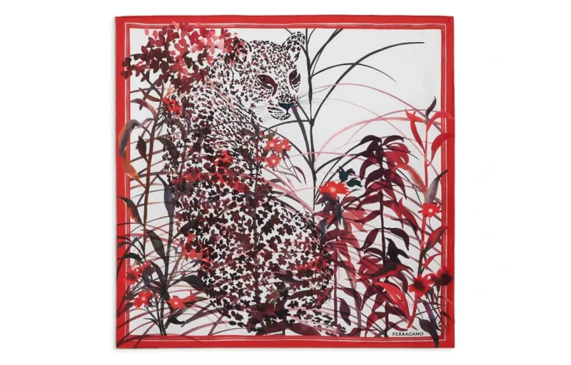 FERRAGAMO Leopard Print Scarf Women's Red