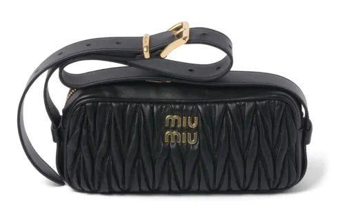 MIU MIU Matelassé Nappa Leather Crossbody Bag, Shoulder Bag Women's Black