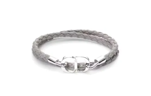 DIOR Woven Leather Bracelets Men's Gray