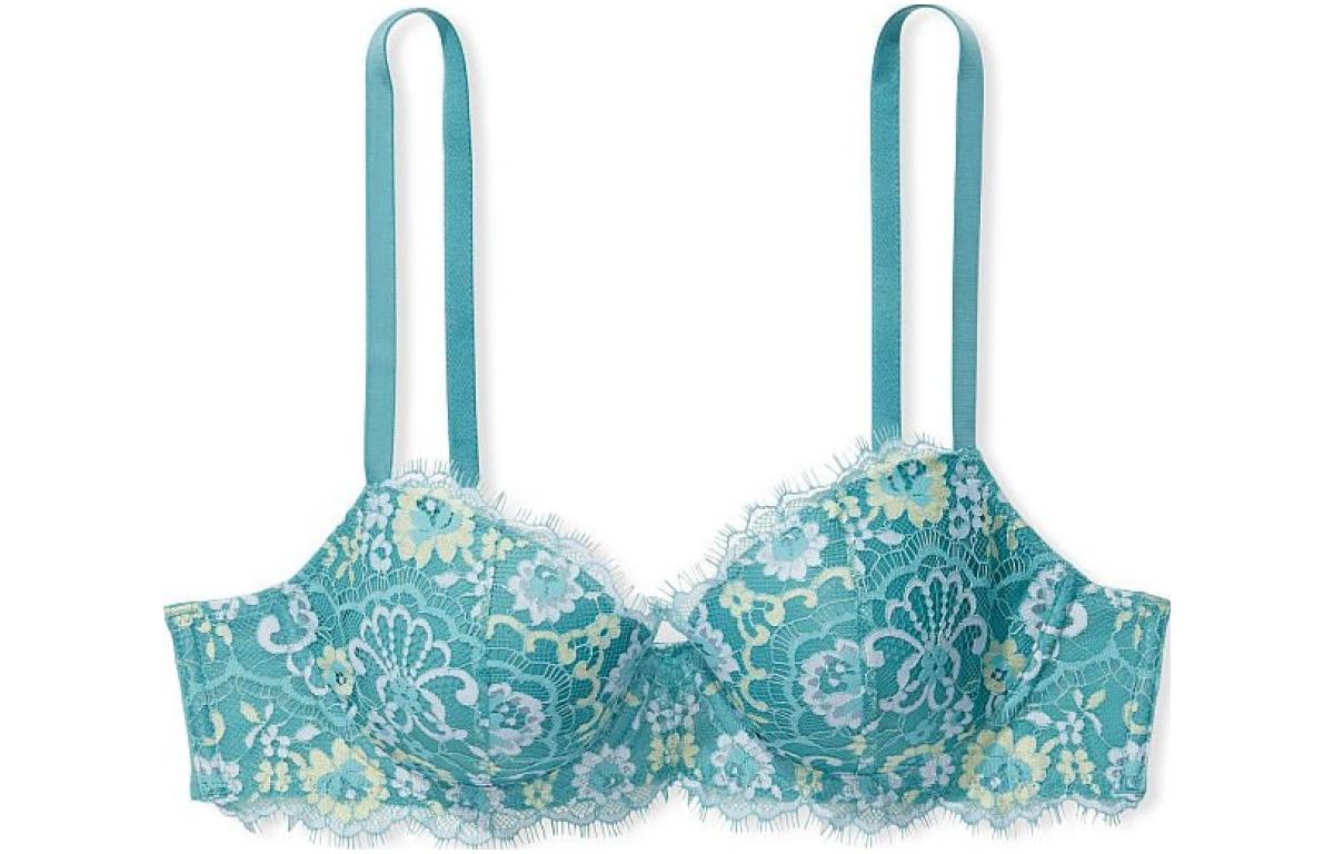 Victoria's Secret /Victoria's Secret Dream Angels Series Eyelash Lace Thin Padded 3/4 Cup Bra Blue Green