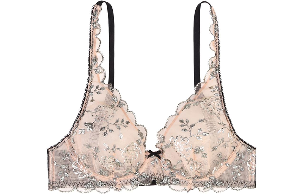 Victoria's Secret /Victoria's Secret Dream Angels Series Floral Embroidered Tulle Sexy Deep V Unpadded Ultra-Thin Bra Black