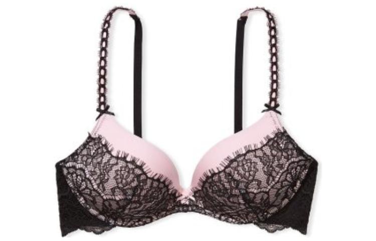 Victoria's Secret /Victoria's Secret Dream Angels Series Contrast Color Deep V Thin Padded Wireless Push-Up Bra Black