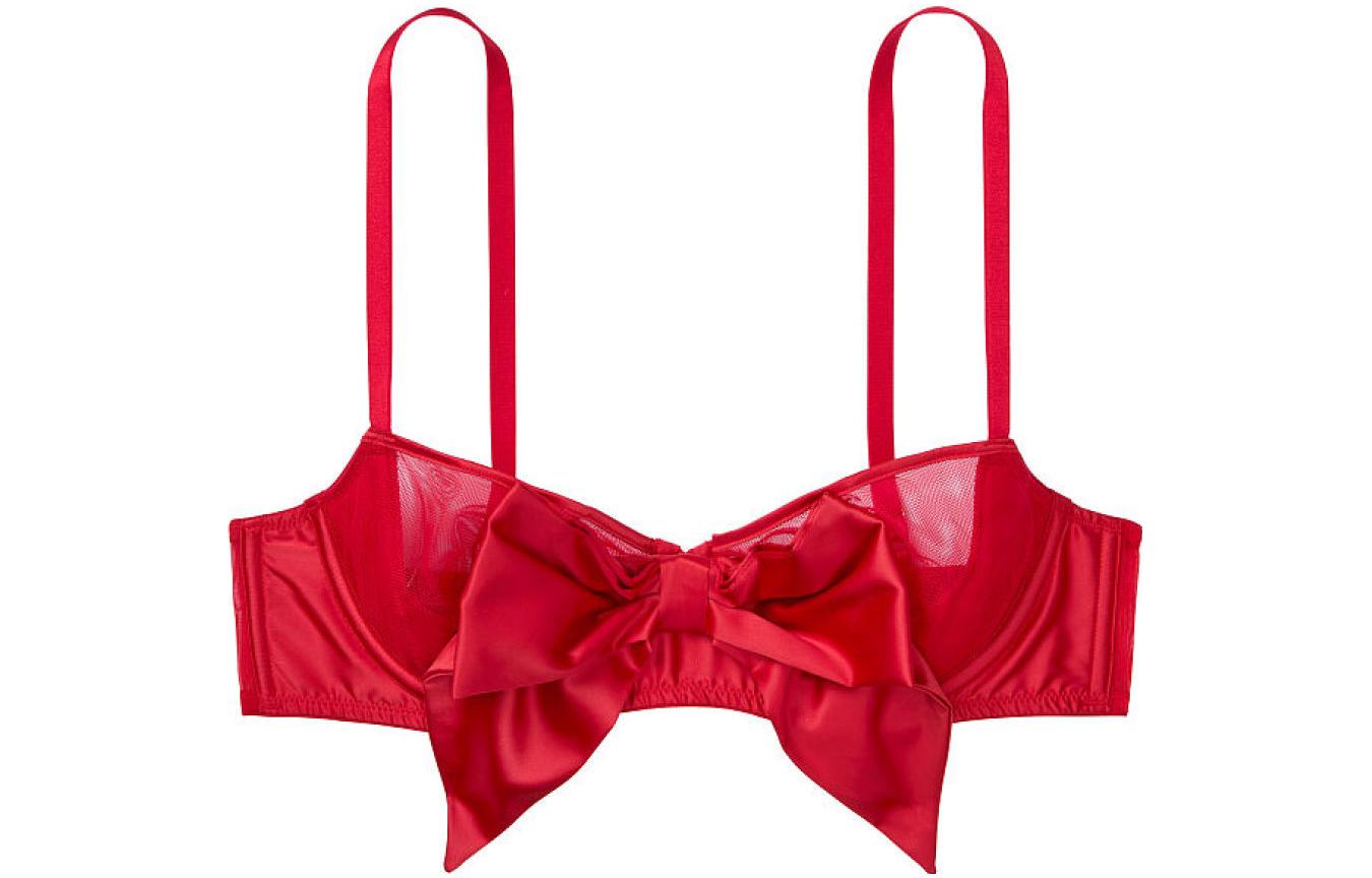 Victoria's Secret /Victoria's Secret Dream Angels Series Sexy Satin Mesh Spliced Bow Unpadded Ultra-Thin Bra Red