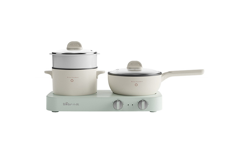 Bear Electric Hot Pot 1.2L+1.4L Electric Cooking Pot Double Stove Electric Wok Multi-Function Split Frying Stew Cooking Pot Small Cooking Pot for Dormitory Electric Hot Pot DRG-E12J1