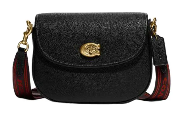 COACH Willow Pebble Leather Saddle Bag, Shoulder Bag, Crossbody Bag Small Women's Black