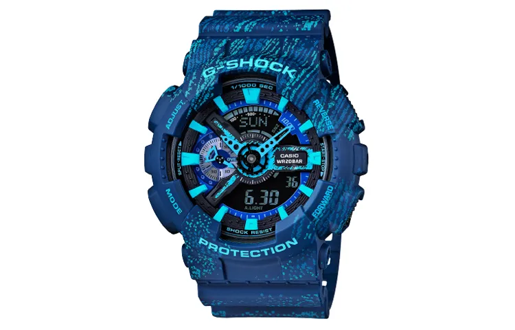 CASIO Men Liquid Crystal/Analog Dual Display Series 55mm Blue Watch GA-110TX-2A