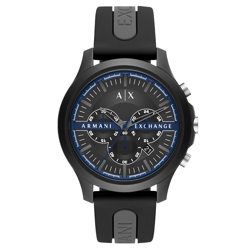 ARMANI EXCHANGE Wrist Watches Quartz Movement Silicone Strap 46mm Black Dial Men's Watches