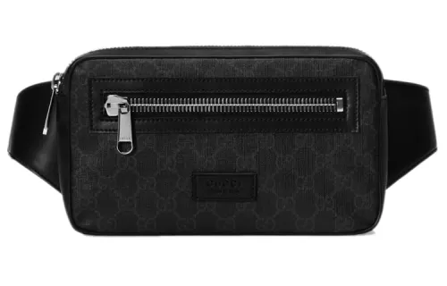 GUCCI Canvas With Leather Sling Bag One Shoulder Crossbody Fanny Pack Men's Black