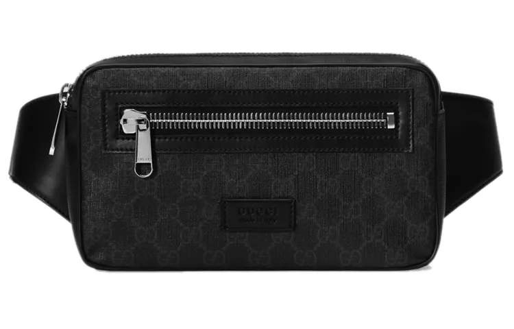 GUCCI Canvas With Leather Sling Bag One Shoulder Crossbody Fanny Pack Men's Black
