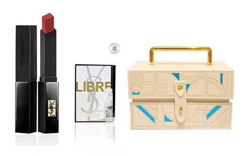 YSL, platinum gift box, matte lipstick, perfume for professional use, light luxury style, translucent shading, long-term effect, sample