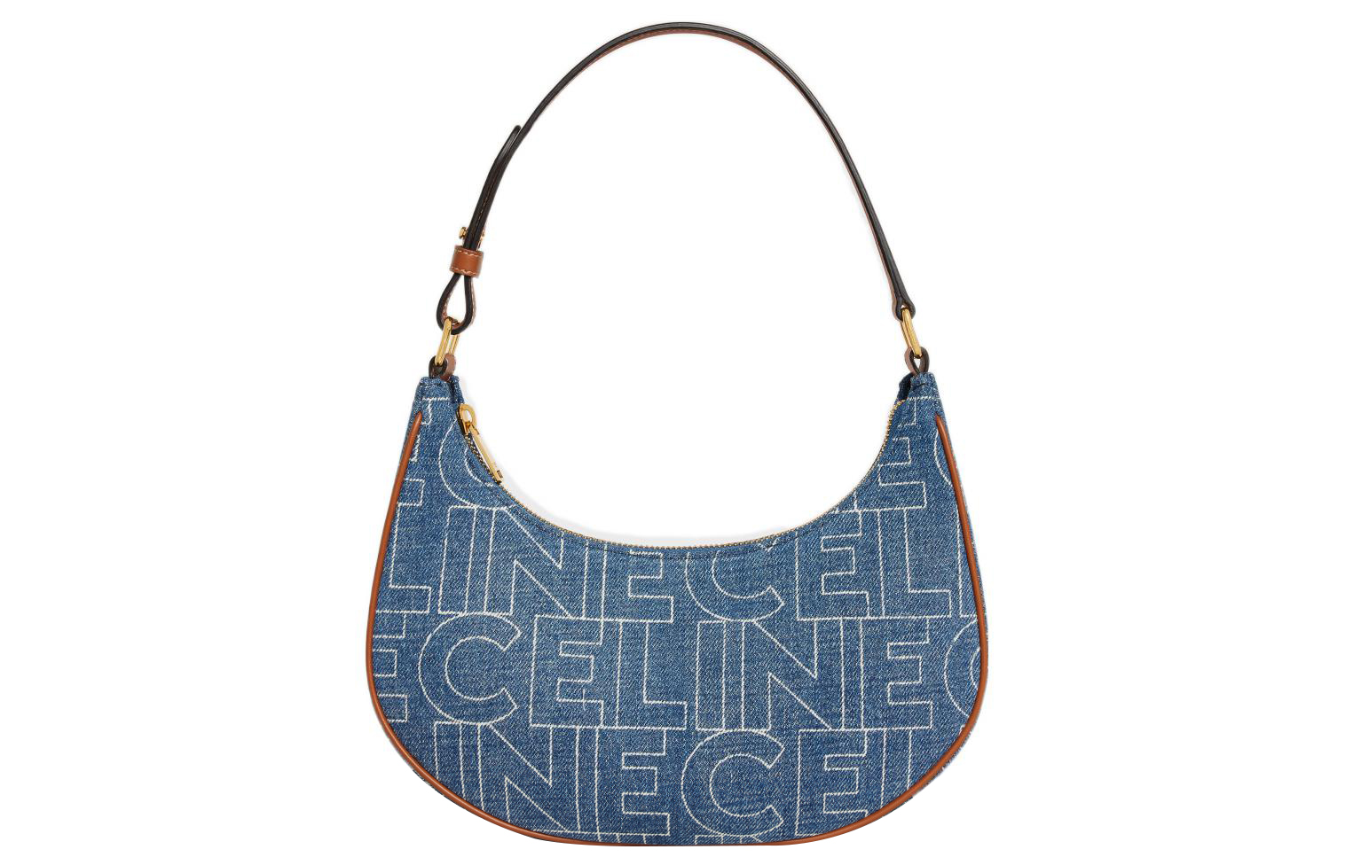 CELINE Foldable denim navy one-shoulder bag with zipper, brown capsule, 23 years