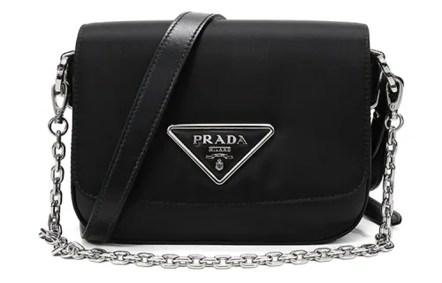 PRADA Fabric With Leather Crossbody Bag, Shoulder Bag Women's Black
