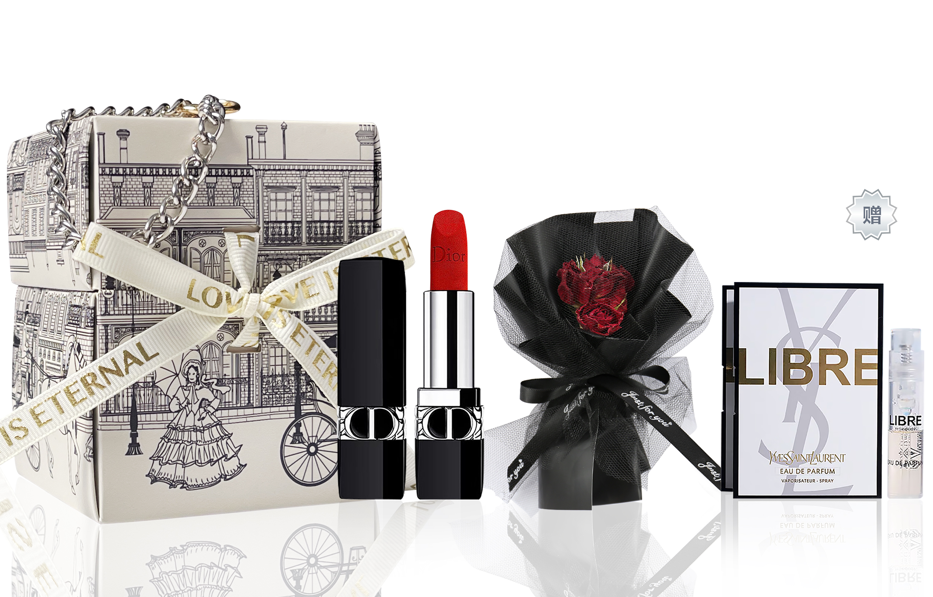 DIOR Dior Intense Blue Gold Lipstick Gift Set, Matte, Easy to Color, Long-lasting, Whitening, Free Experience Fragrance Everlasting Black Angel Rose Bouquet