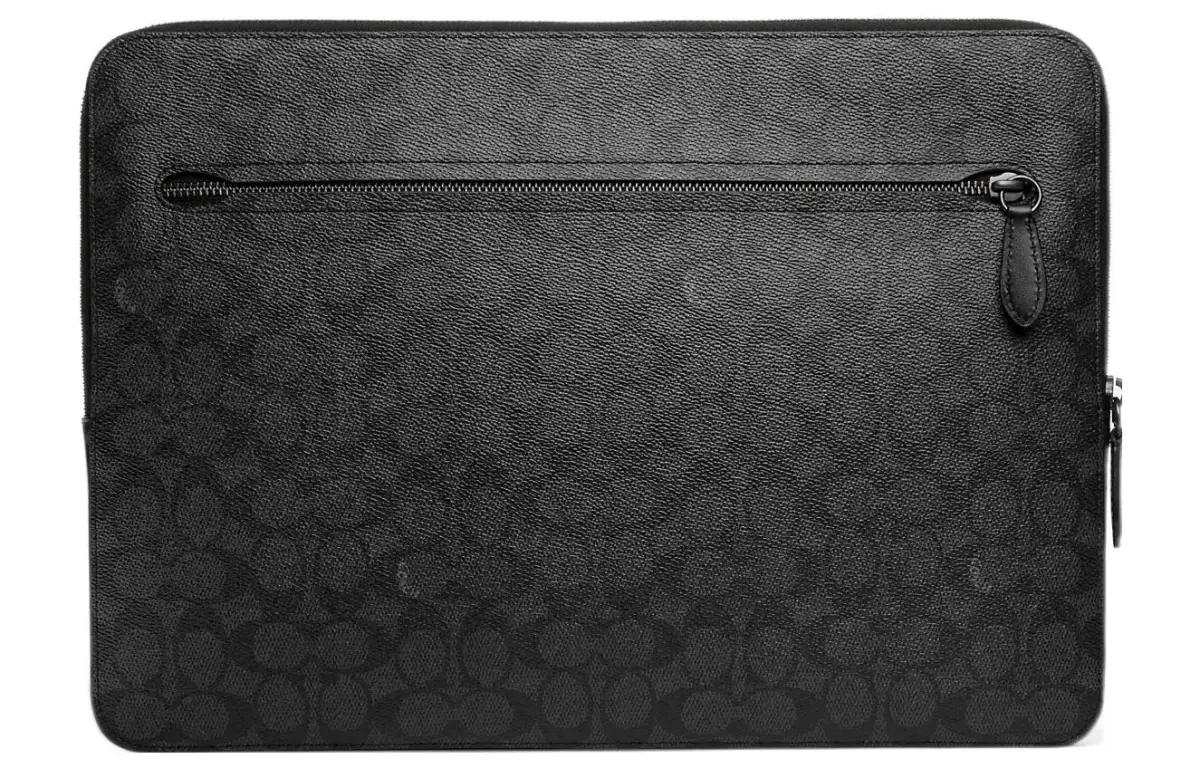 COACH Zip Around Coated Canvas With Refined Calfskin Laptop Bag Large Men's Black