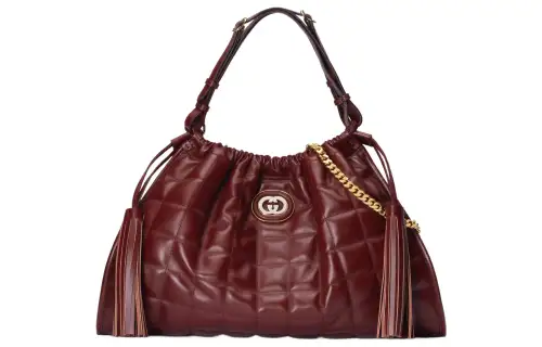 GUCCI Leather Tote Bag, Shopping Bag, Shoulder Bag, Handbag Medium Women's Dark Red