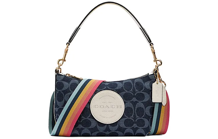 COACH Dempsey Textile, Leather Shoulder Bag, Handbag, Shoulder Bag, Crossbody Bag Small Women's Blue