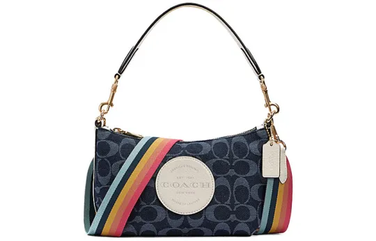 COACH Dempsey Textile, Leather Shoulder Bag, Handbag, Shoulder Bag, Crossbody Bag Small Women's Blue Monogram