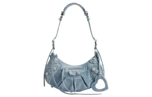 Balenciaga Le Cagole Shoulder Bag Small Blue Denim Wash With Rhinestones