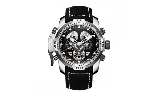 REEF TIGER Aurora series automatic/manual mechanical movement steel strap domestic watch men's watch black dial 100 meters waterproof