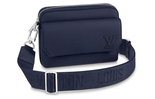 LOUIS VUITTON Cow Leather Messenger Bag, Envelope Bag, Crossbody Bag, Shoulder Bag Men's Marine Blue