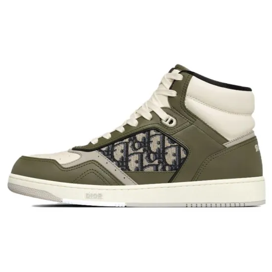 DIOR B27 High Olive And Cream Smooth Calfskin With Beige And Black DIOR Oblique Jacquard