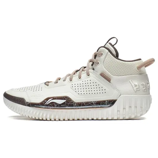 LiNing Badfive 3 Cushioning Wear Resistant Mid Top Basketball Shoes Men's Ecru