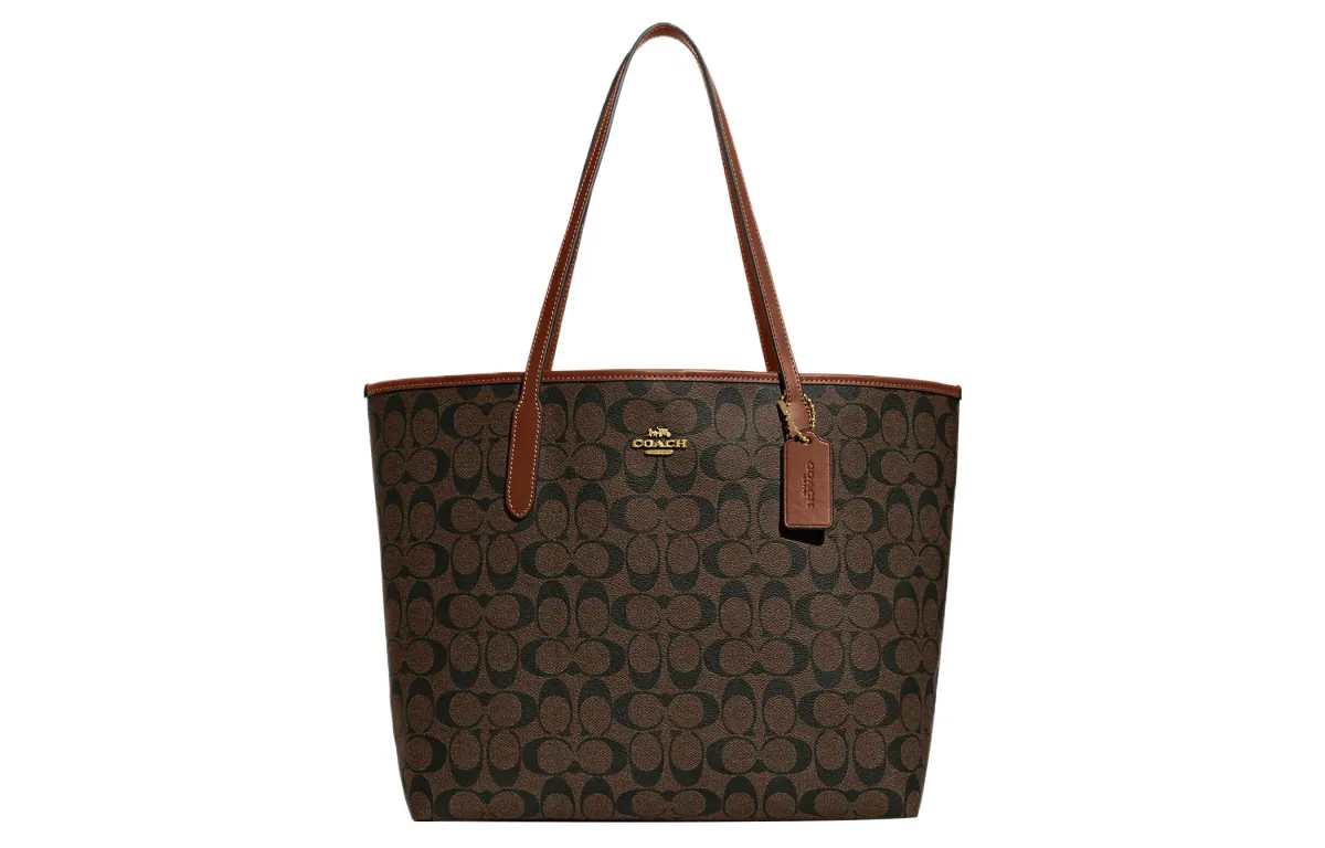 COACH City Artificial Leather Tote Bag, Shopping Bag, Shoulder Bag Large Women's Brown & Rosewood