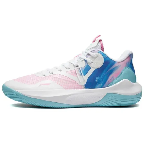 LINING Sonic 9 Team Basketball Shoes Men Low-Top Standard White/Peachwood Pink
