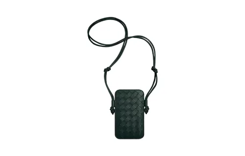 Bottega Veneta Intrecciato Sheepskin Card Holder Cell Phone Pouch Women's Ink Green