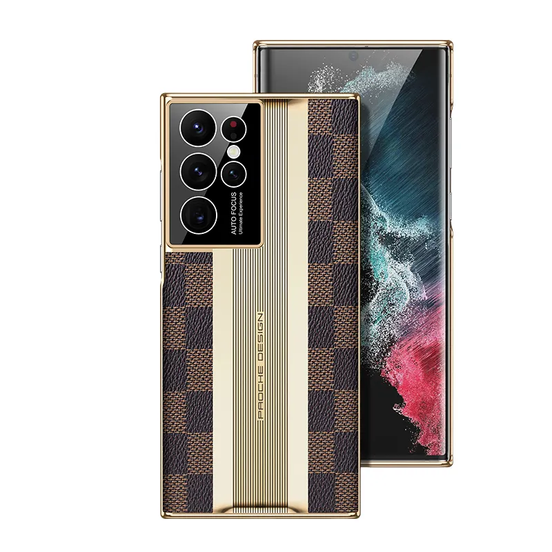 Baohuguang protective case, suitable for Samsung GalaxyS22+/s23ultra/Samsung GalaxyS23+ mobile phone case, checkerboard leather pattern all-inclusive luxury men and women