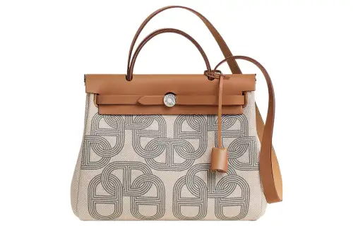 HERMES Herbag Zip H Plume Canvas With Leather Shoulder Bag, Crossbody Bag, Handbag 31 Unisex Brown/Beige