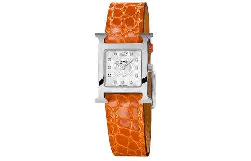 HERMES H Hour Wrist Watches Quartz Movement Crocodile Leather Strap Silver Dial Women's Watch 30m Water Resistant