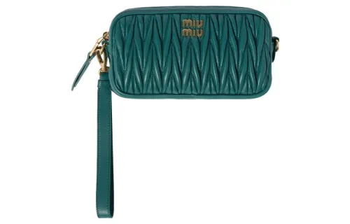 MIU MIU Matelassé Leather Clutch Women's Lagoon Blue