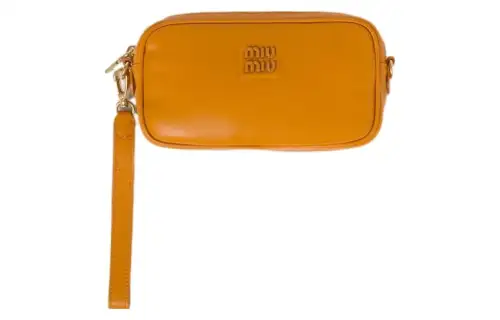 MIU MIU Leather Clutch Women's Pomegranate Yellow