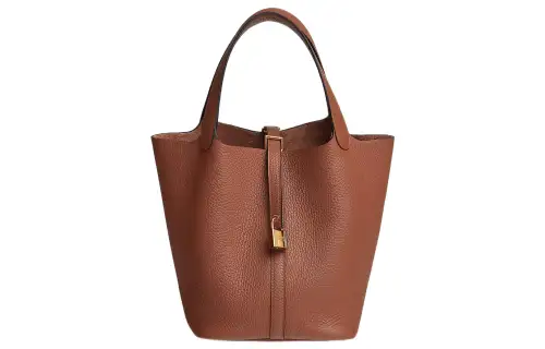 HERMES Picotin Lock Clemence Bullock Leather Basket Bag, Bucket Bag, Handbag 22 Women's 6C Cuivre Pumpkin