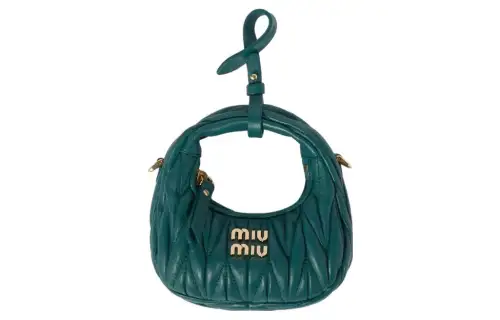 MIU MIU Wander Leather HOBO Handbag, Shoulder Bag, Crossbody Bag Mini Women's Lagoon Blue