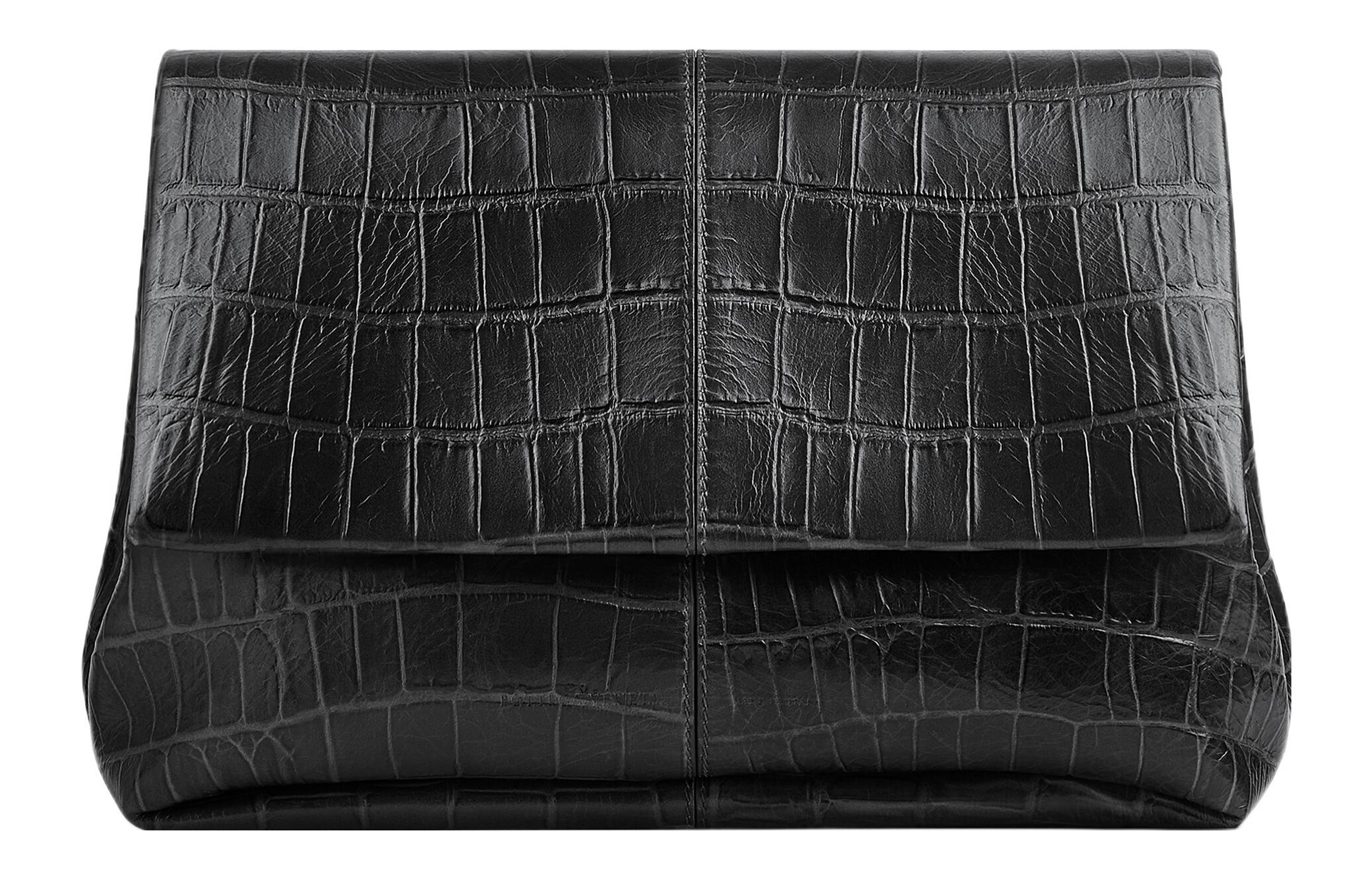 Bottega Veneta Crocodile Embossed Calfskin Clutch Regular Men's Black