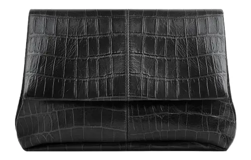 Bottega Veneta Crocodile Embossed Calfskin Clutch Regular Men's Black