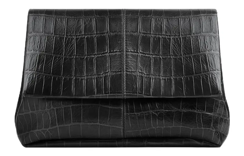Bottega Veneta Crocodile Embossed Calfskin Clutch Regular Men's Black