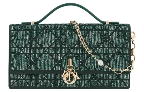 DIOR Cotton Bead Ornament Embroidery Shoulder Bag, Crossbody Bag, Handbag Mini Women's Pine Green