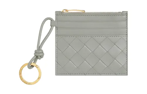 Bottega Veneta Intrecciato Sheepskin Card Holder Regular Women's Agate Gray