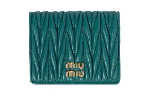 MIU MIU Matelassé Leather Wallet Small Women's Lagoon Blue