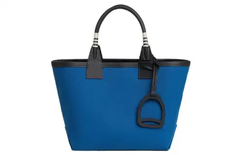 HERMES Steeple Canvas With Swift Leather Handbag Women's French Blue