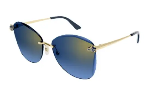 CARTIER Metal Irregular Shape Sunglasses Unisex Gold