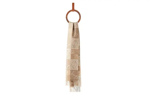 LOEWE Checkerboard Wool Cashmere Knit Scarves Unisex White/Beige