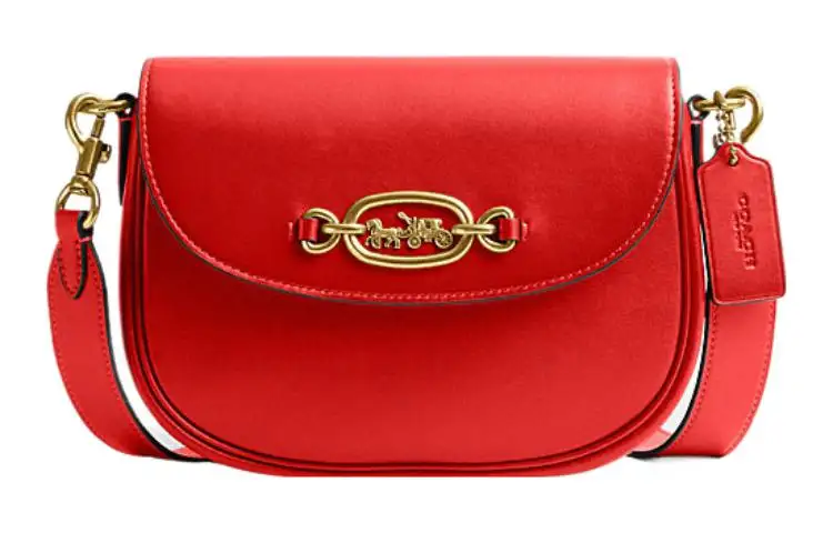 COACH Harley Cow Leather Saddle Bag Handbag, Shoulder Bag Small Women's Red
